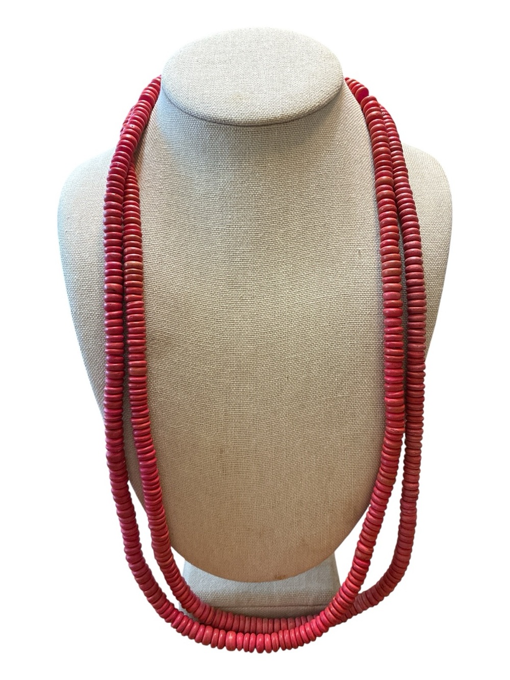 🔵 Pink Wood Disc Bead Necklace ~ 60 Inches